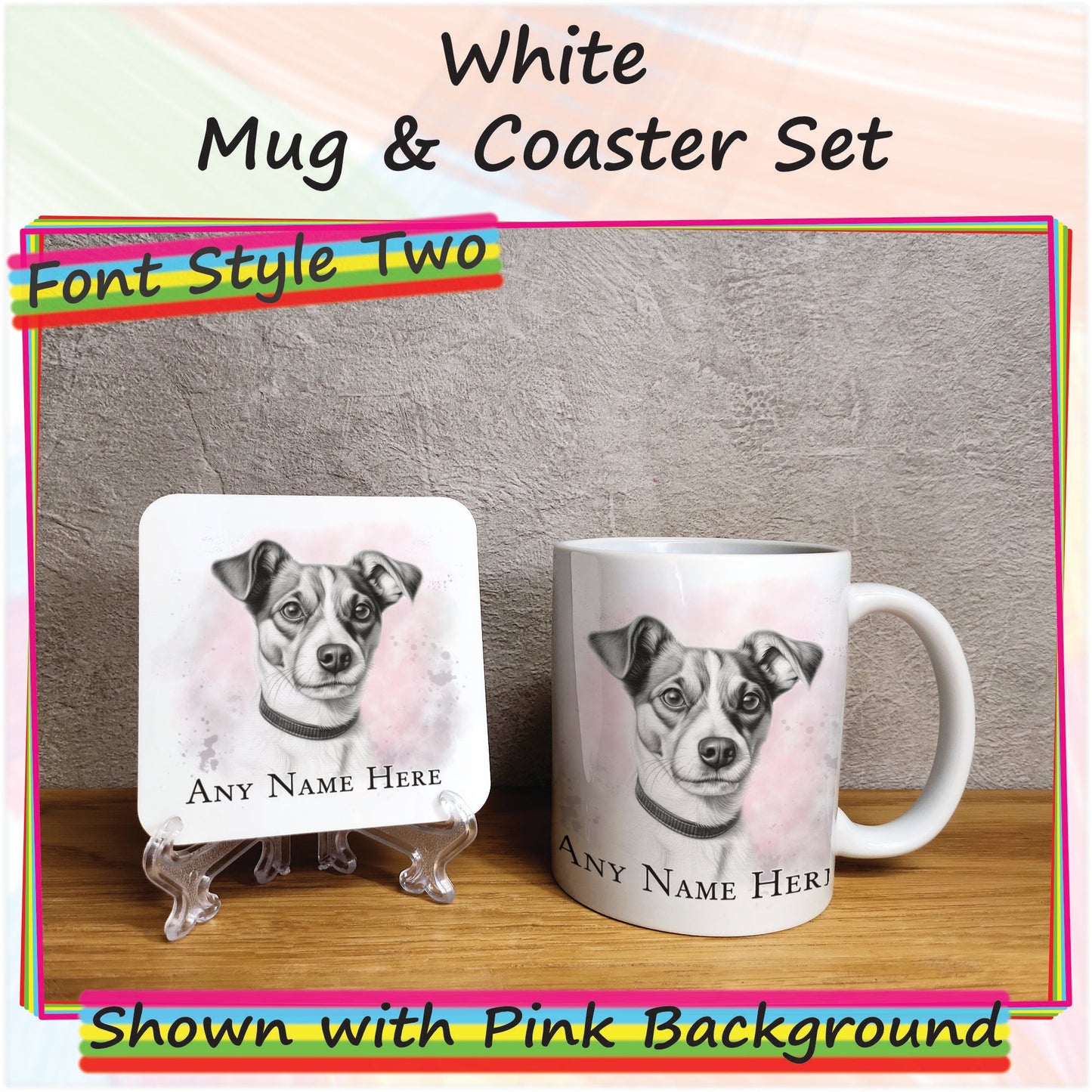 Personalised Sketched Jack Russell Terrier 11oz Ceramic Mug & Coaster Set