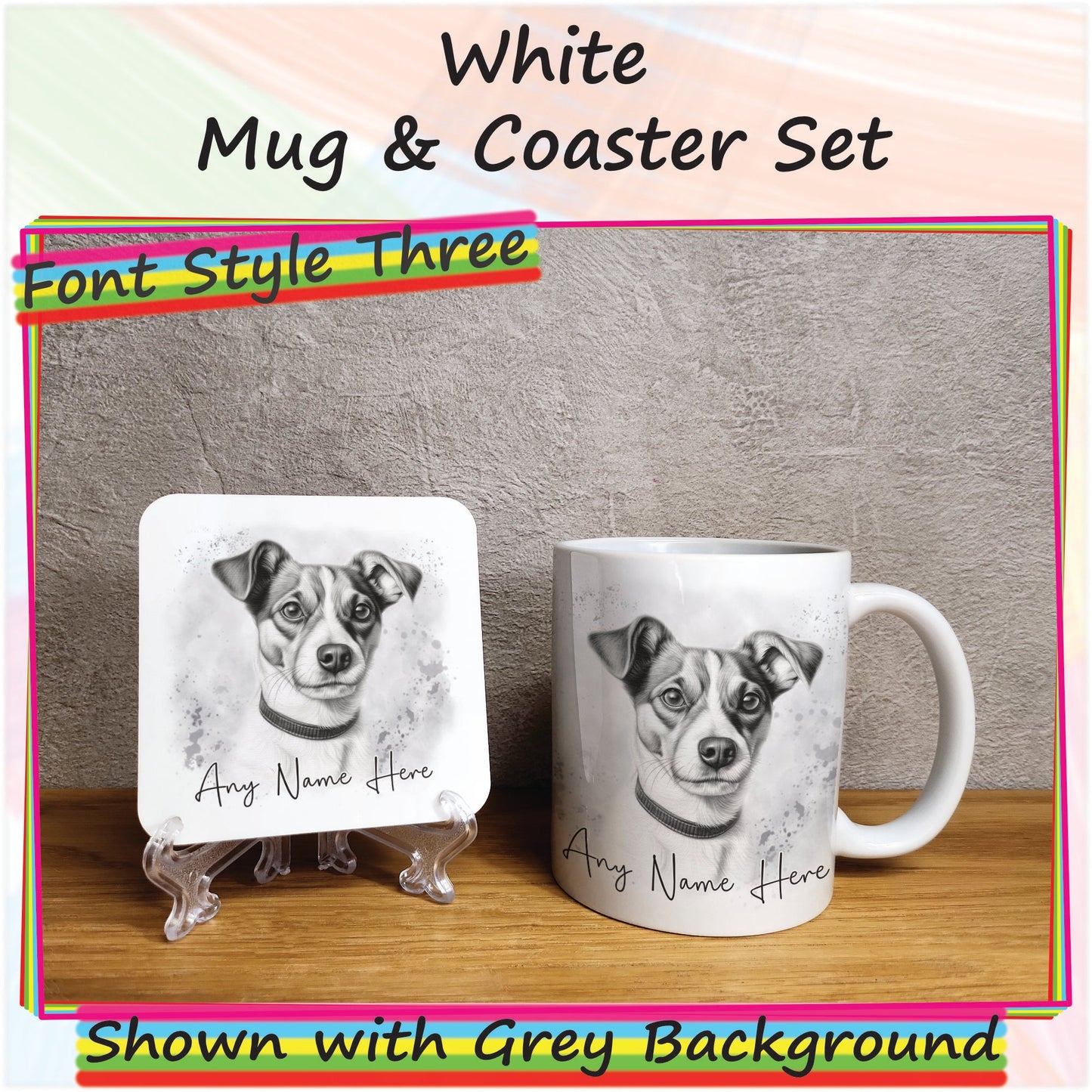 Personalised Sketched Jack Russell Terrier 11oz Ceramic Mug & Coaster Set