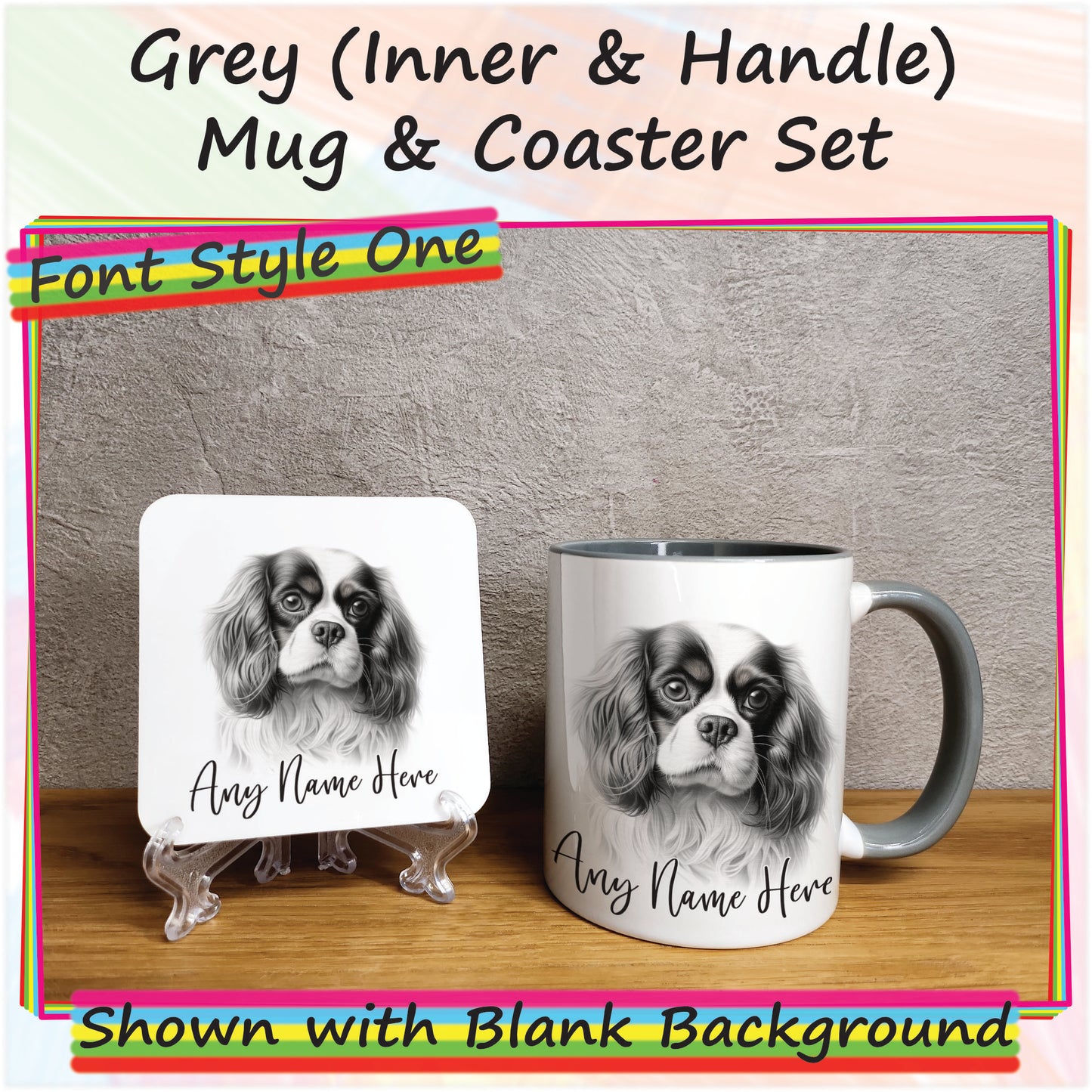 Personalised Sketched King Charles Cavlier 11oz Ceramic Mug & Coaster Set