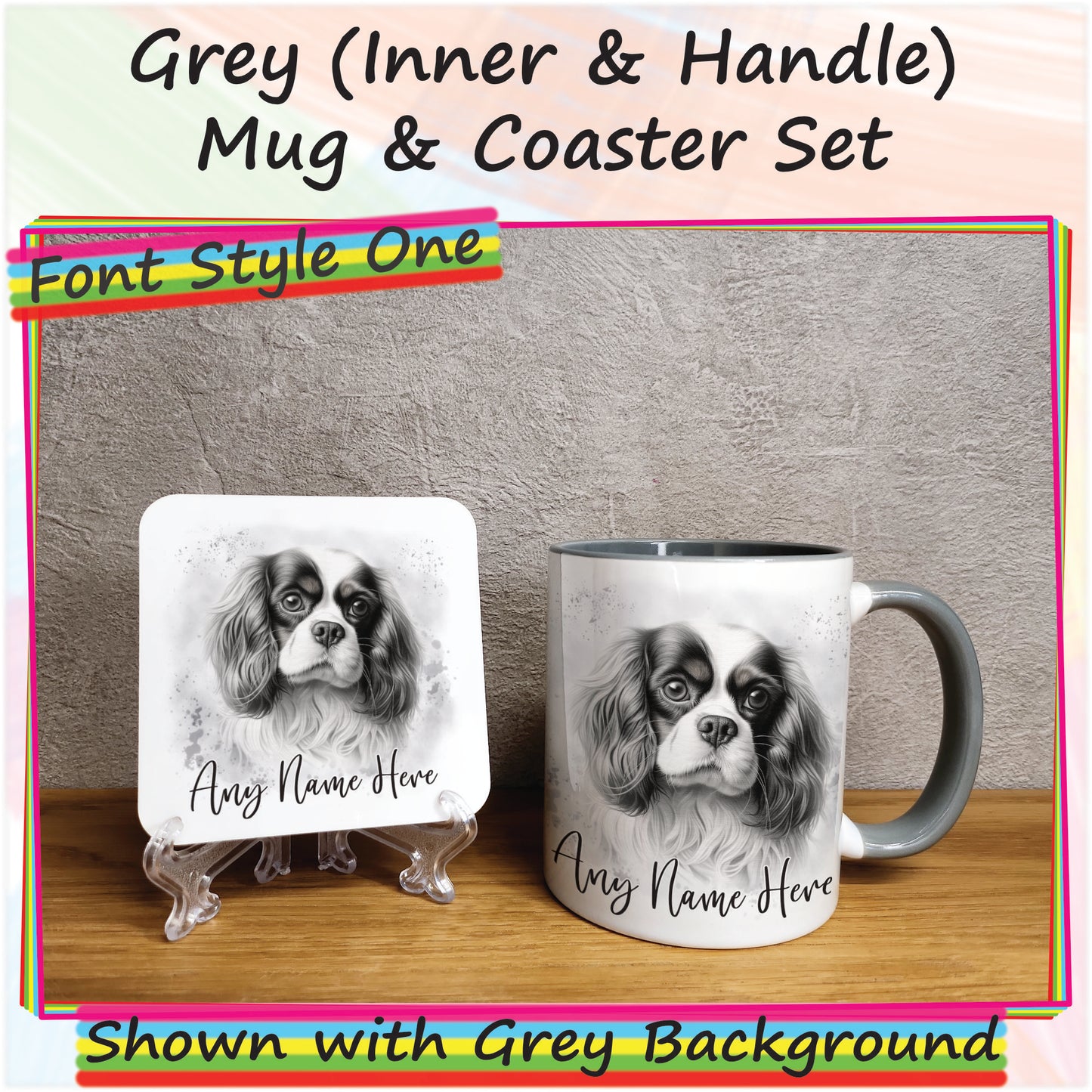 Personalised Sketched King Charles Cavlier 11oz Ceramic Mug & Coaster Set