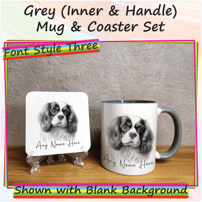 Personalised Sketched King Charles Cavlier 11oz Ceramic Mug & Coaster Set