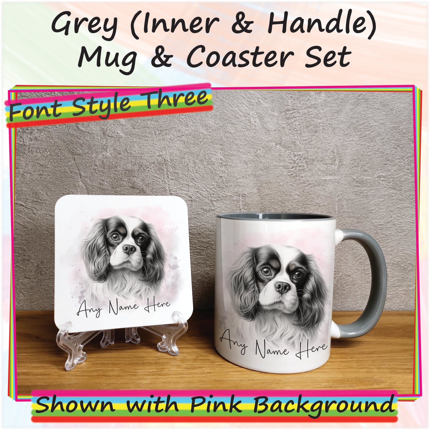 Personalised Sketched King Charles Cavlier 11oz Ceramic Mug & Coaster Set