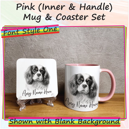 Personalised Sketched King Charles Cavlier 11oz Ceramic Mug & Coaster Set