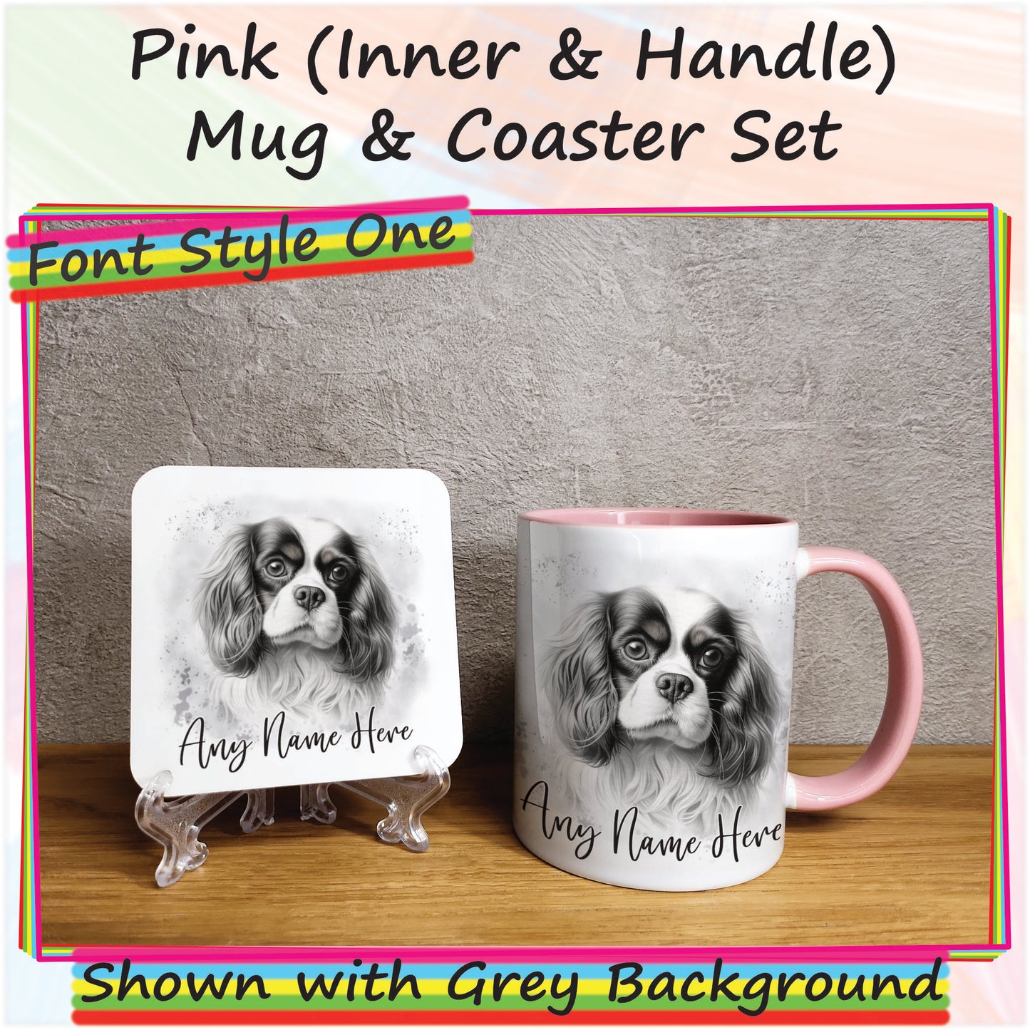 Personalised Sketched King Charles Cavlier 11oz Ceramic Mug & Coaster Set