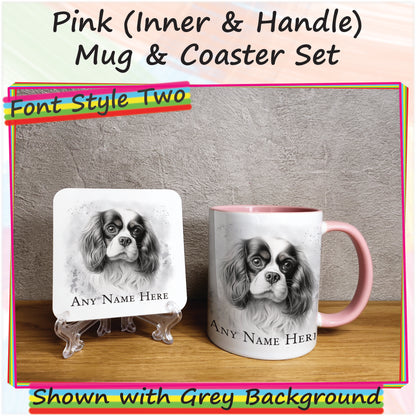 Personalised Sketched King Charles Cavlier 11oz Ceramic Mug & Coaster Set