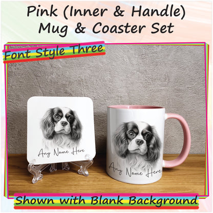 Personalised Sketched King Charles Cavlier 11oz Ceramic Mug & Coaster Set