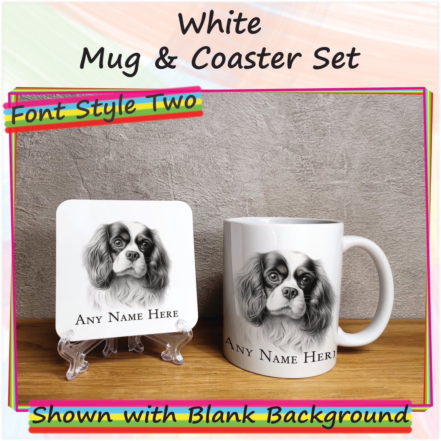 Personalised Sketched King Charles Cavlier 11oz Ceramic Mug & Coaster Set