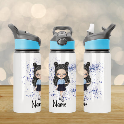 Personalised School Girl Aluminium Water Bottle with Straw