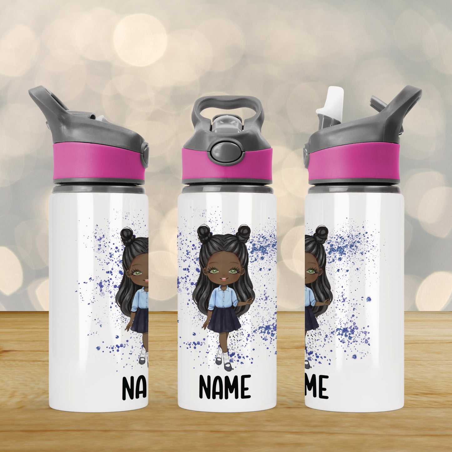 Personalised School Girl Aluminium Water Bottle with Straw