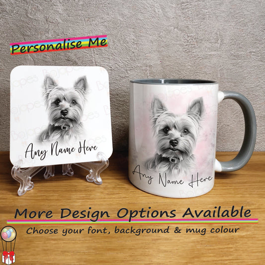 Personalised Sketched Yorkie Mug & Coaster Set