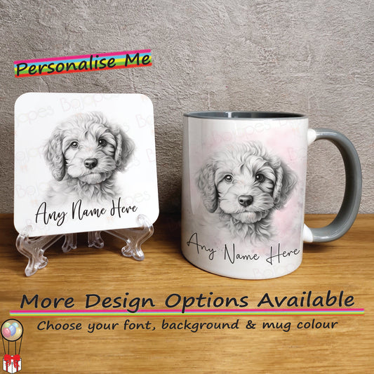 Personalised Sketched Cockapoo Mug & Coaster Set