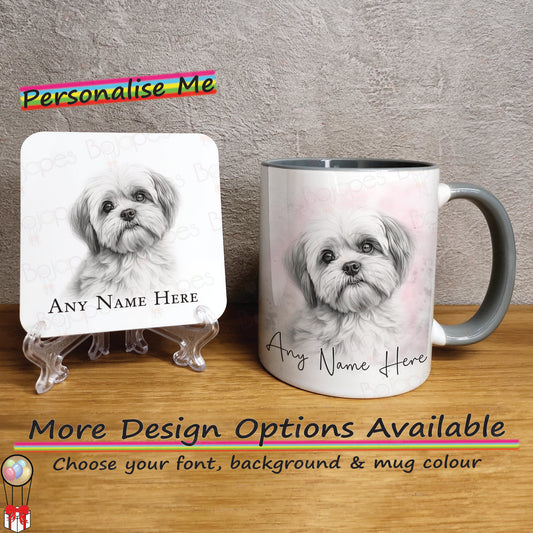 Personalised Sketched Shih Tzu Mug & Coaster Set