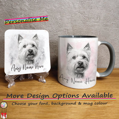 Personalised Sketched West Highland Terrier 11oz Ceramic Mug & Coaster Set