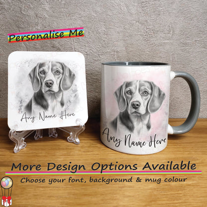 Personalised Sketched Beagle Mug & Coaster Set, Custom Dog Mug