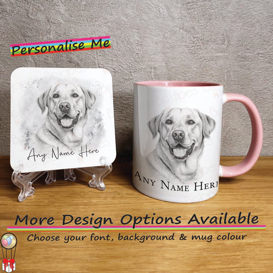 Custom Sketched Labrador Mug & Coaster Set, Personalised Dog Mug