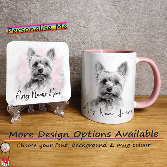 Personalised Yorkshire Terrier Mug & Coaster Set, Custom Yorkie Dog Mug