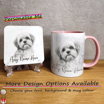 Custom Sketched Shih Tzu Mug & Coaster Set