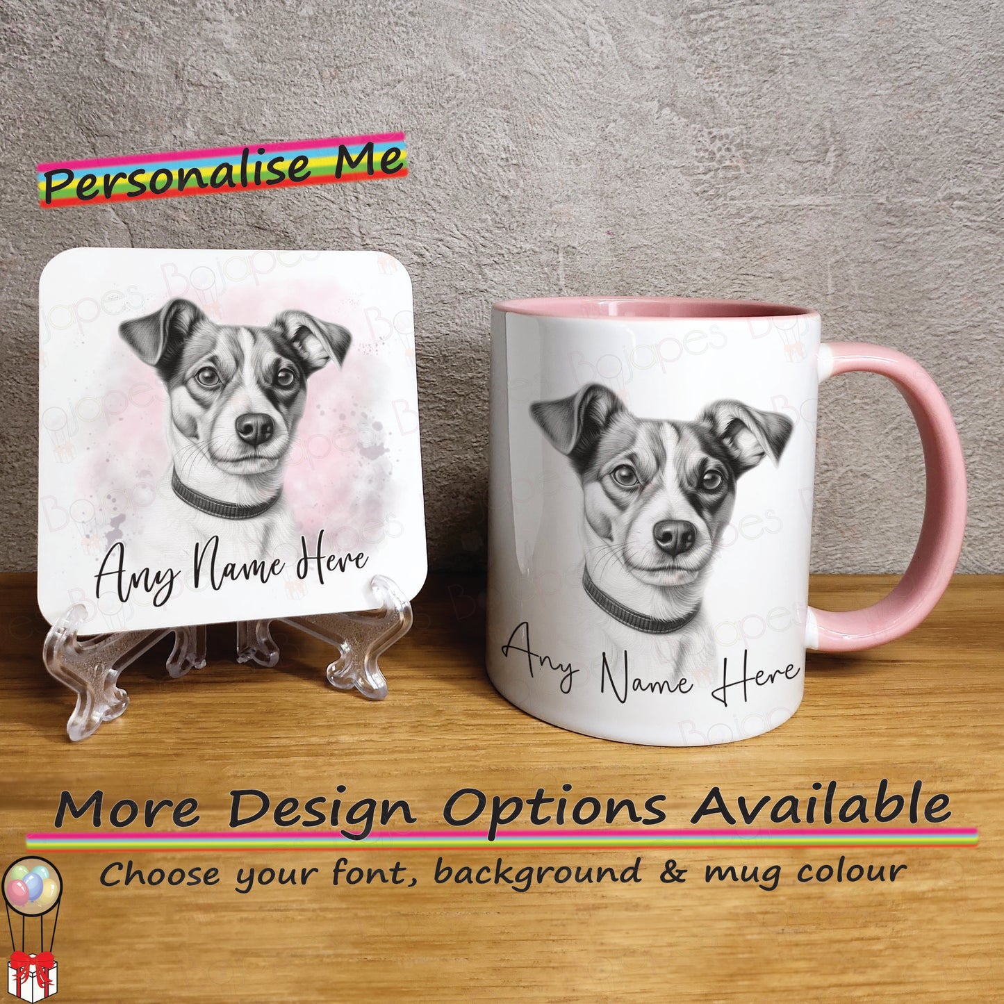 Personalised Jack Russell Terrier Mug, Custom Dog Mug  & Coaster Set