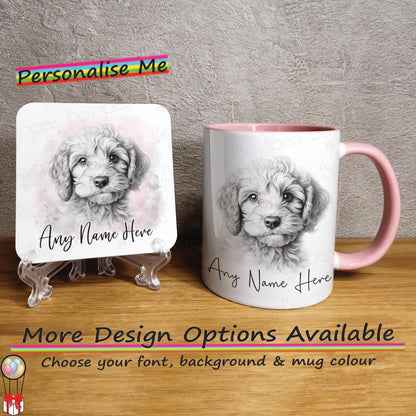 Personalised Sketched Cockapoo 11oz Ceramic Mug & Coaster Set