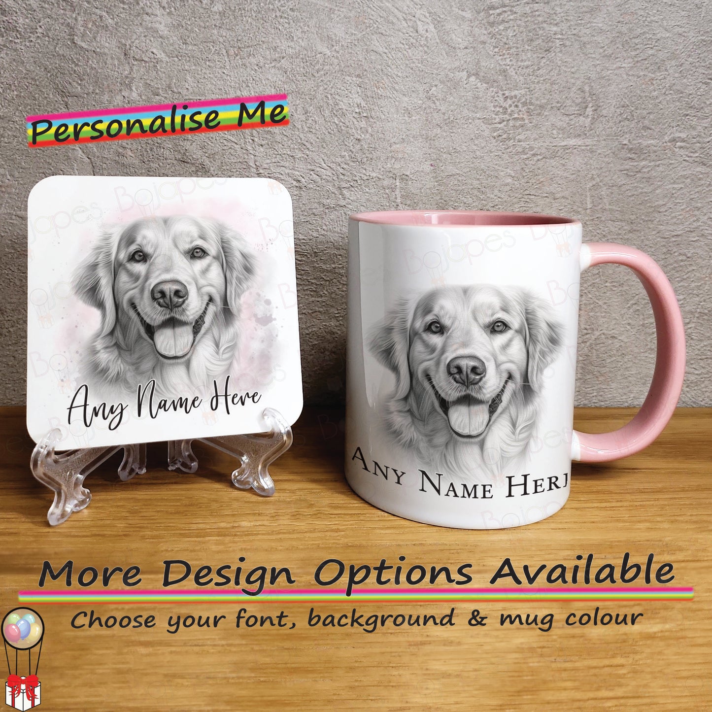 Personalised Sketched Golden Retriever 11oz Ceramic Mug & Coaster Set