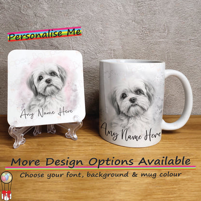 Personalised Sketched Shih Tzu 11oz Ceramic Mug & Coaster Set