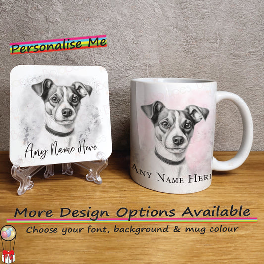 Personalised Sketched Jack Russell Terrier 11oz Ceramic Mug & Coaster Set