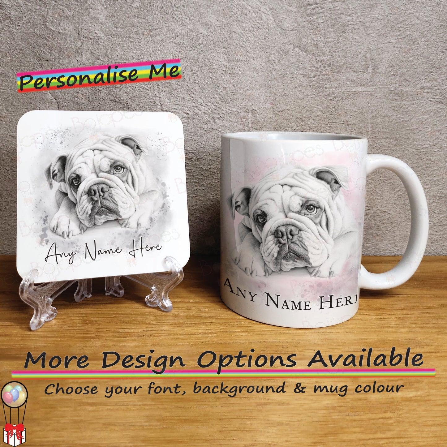 Personalised Sketched Bulldog 11oz Ceramic Mug & Coaster Set