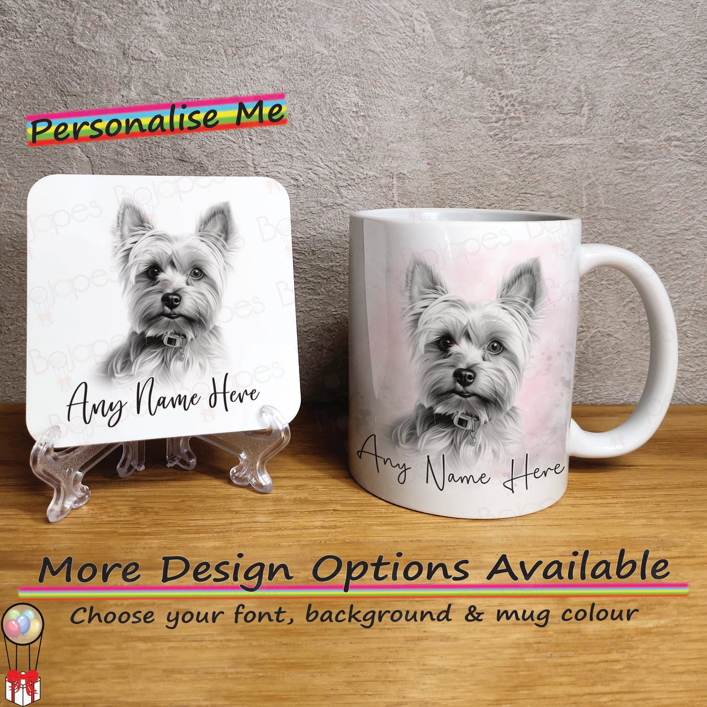 Personalised Sketched Yorkshire Terrier 11oz Ceramic Mug & Coaster Set