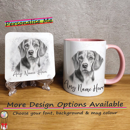 Personalised Sketched Beagle 11oz Ceramic Mug & Coaster Set