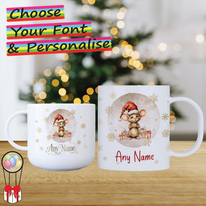 Mouse with Gifts Personalised Unbreakable Christmas Mug for Kids - Hot Chocolate Mug with Name