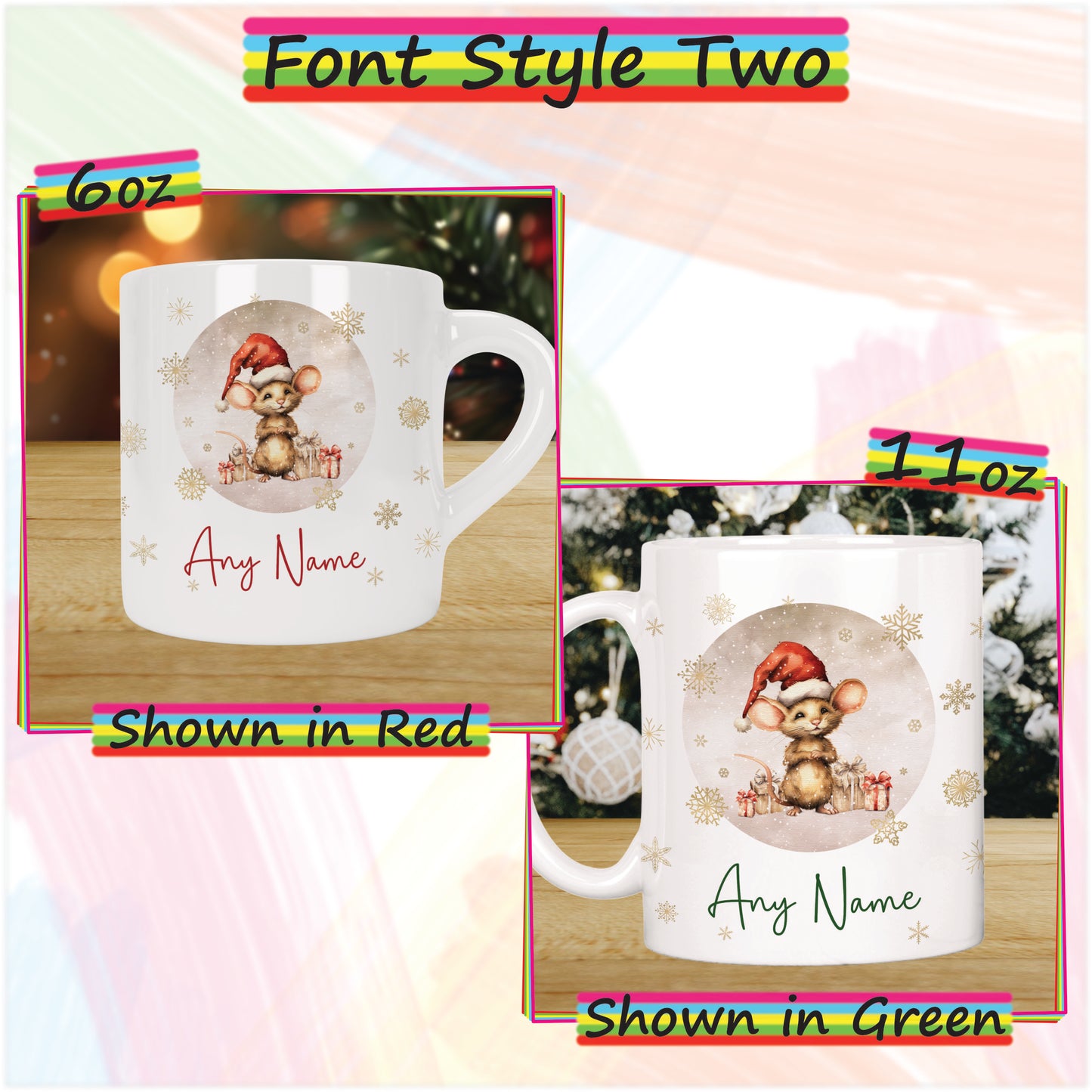 Mouse with Gifts Personalised Christmas Mug for Kids - Hot Chocolate Mug with Name