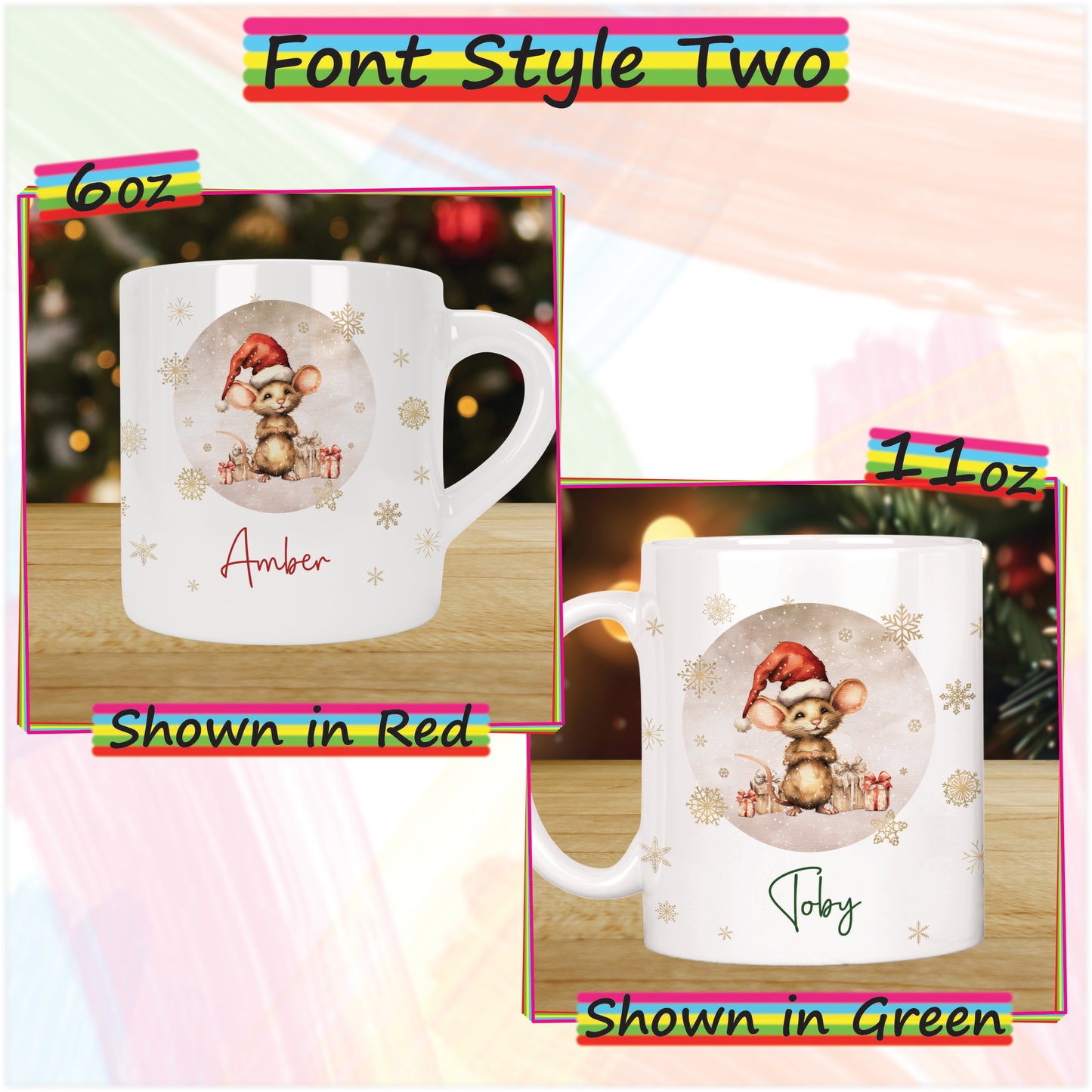 Mouse with Gifts Personalised Christmas Mug for Kids - Hot Chocolate Mug with Name