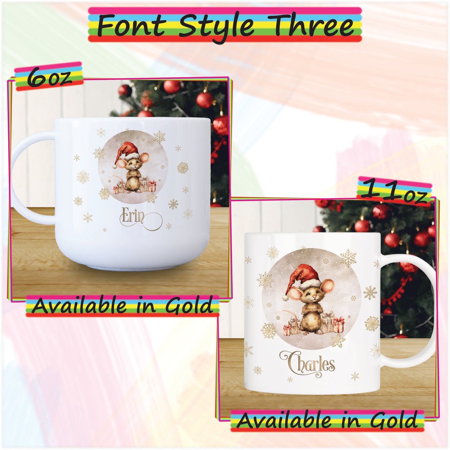 Mouse with Gifts Personalised Unbreakable Christmas Mug for Kids - Hot Chocolate Mug with Name