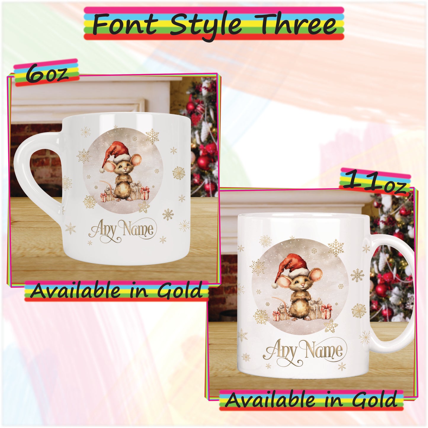 Mouse with Gifts Personalised Christmas Mug for Kids - Hot Chocolate Mug with Name