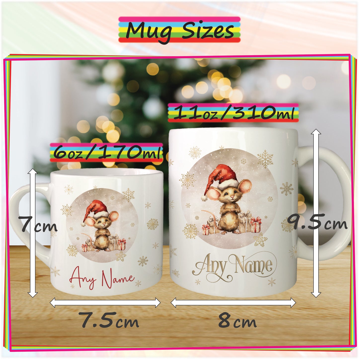 Mouse with Gifts Personalised Christmas Mug for Kids - Hot Chocolate Mug with Name