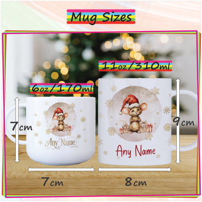 Mouse with Gifts Personalised Unbreakable Christmas Mug for Kids - Hot Chocolate Mug with Name