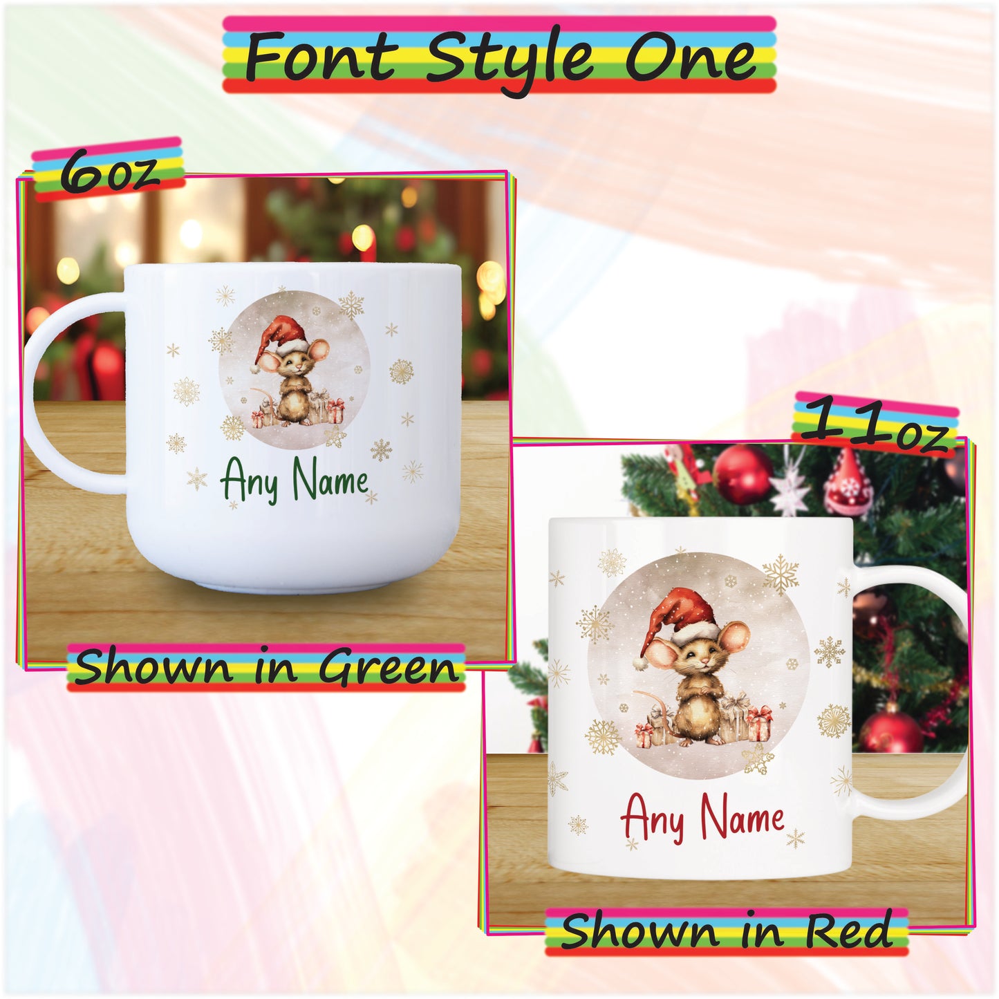 Mouse with Gifts Personalised Unbreakable Christmas Mug for Kids - Hot Chocolate Mug with Name