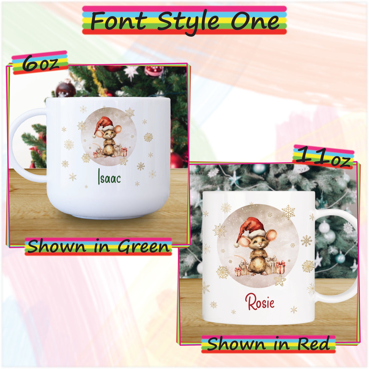 Mouse with Gifts Personalised Unbreakable Christmas Mug for Kids - Hot Chocolate Mug with Name