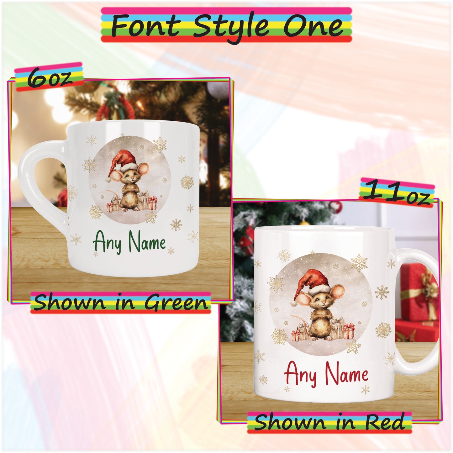 Mouse with Gifts Personalised Christmas Mug for Kids - Hot Chocolate Mug with Name