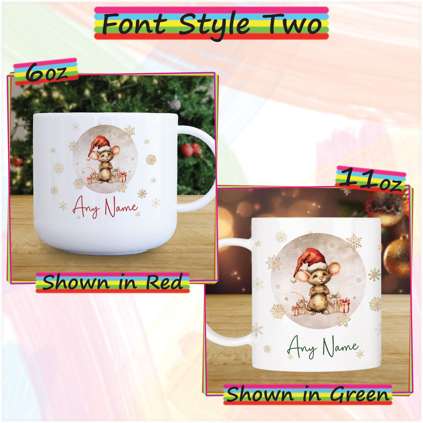 Mouse with Gifts Personalised Unbreakable Christmas Mug for Kids - Hot Chocolate Mug with Name