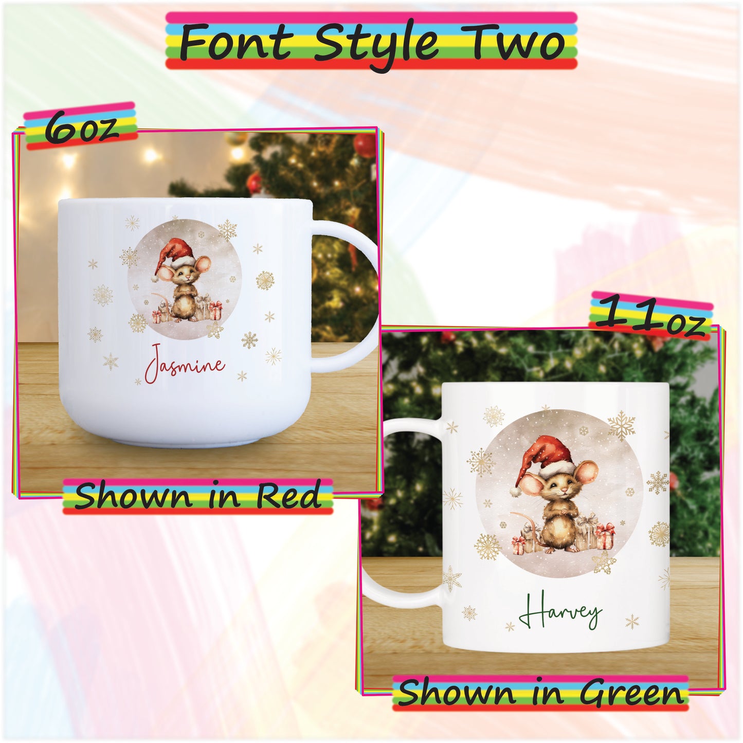 Mouse with Gifts Personalised Unbreakable Christmas Mug for Kids - Hot Chocolate Mug with Name