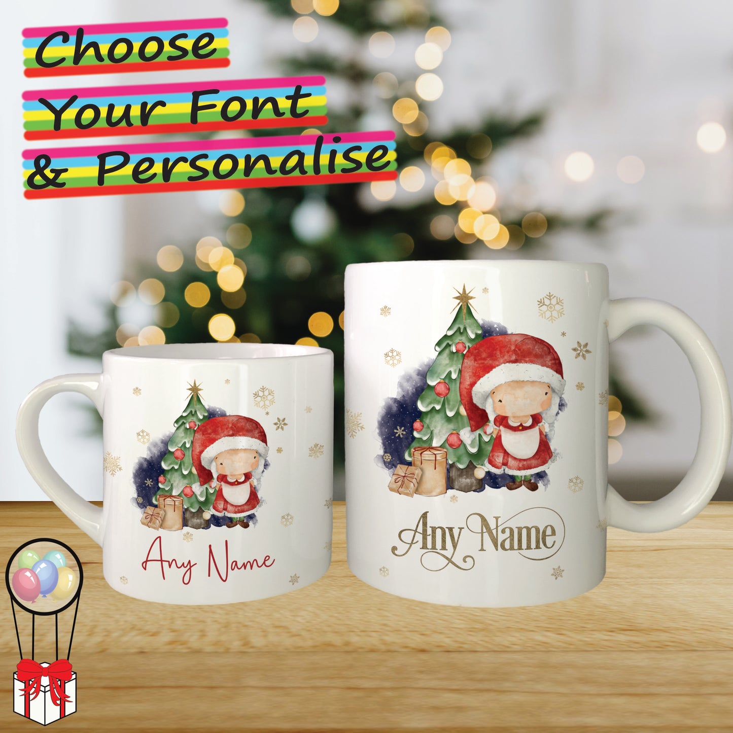 Mrs Claus Personalised Christmas Mug for Kids - Hot Chocolate Mug with Name