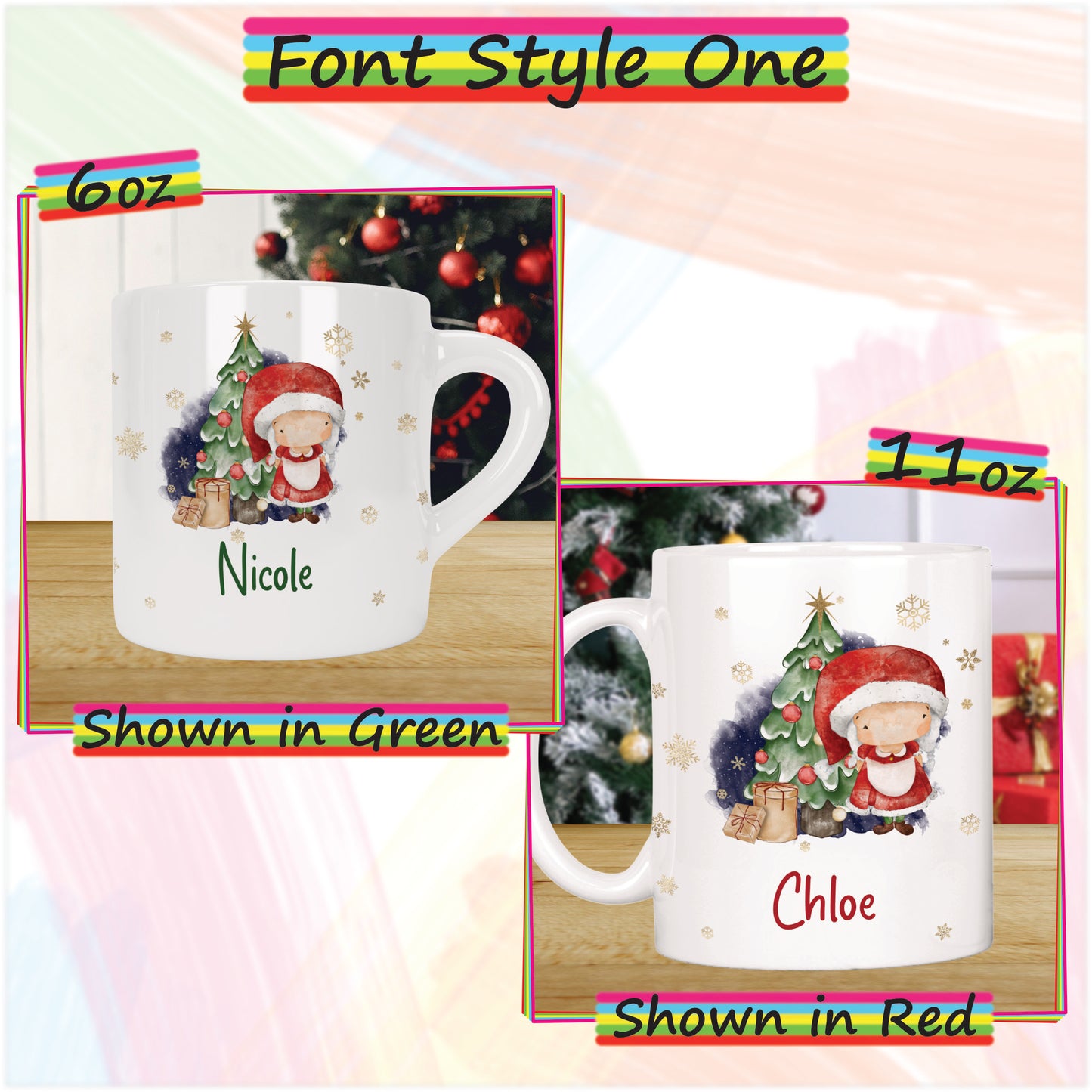 Mrs Claus Personalised Christmas Mug for Kids - Hot Chocolate Mug with Name