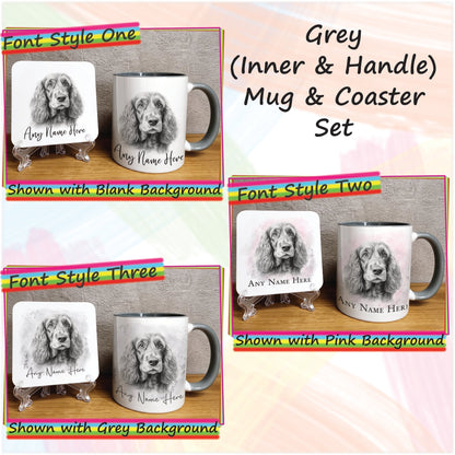 Custom Cocker Spaniel Mug & Coaster Set, Personalised Sketched Dog Mug