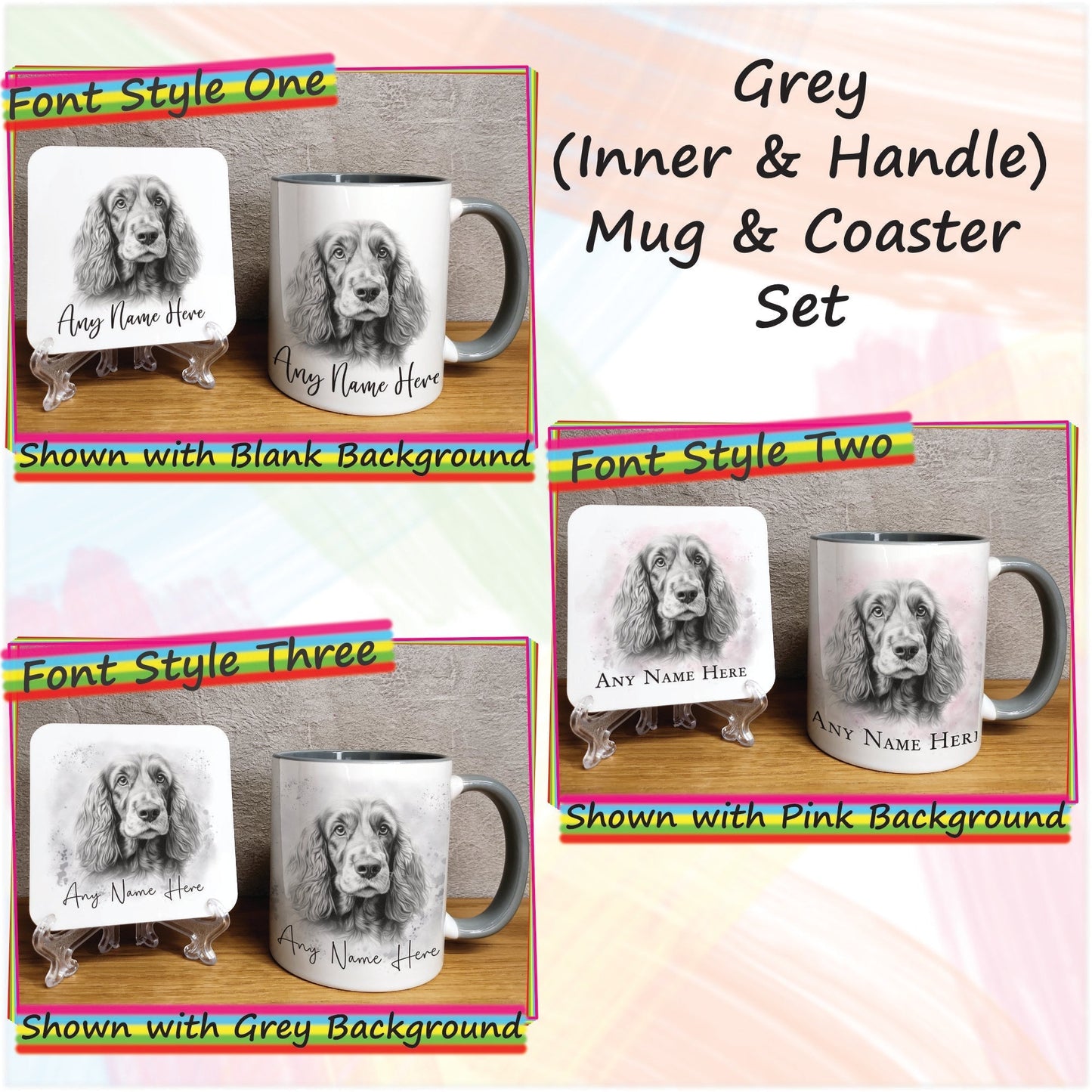 Personalised Cocker Spaniel Mug & Coaster Set, Custom Sketched Dog Mug