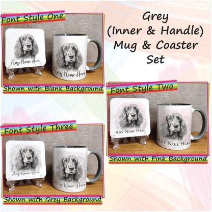 Personalised Sketched Cocker Spaniel 11oz Ceramic Mug & Coaster Set