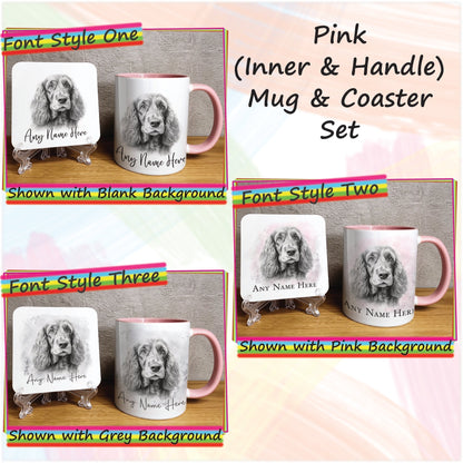 Custom Cocker Spaniel Mug & Coaster Set, Personalised Sketched Dog Mug