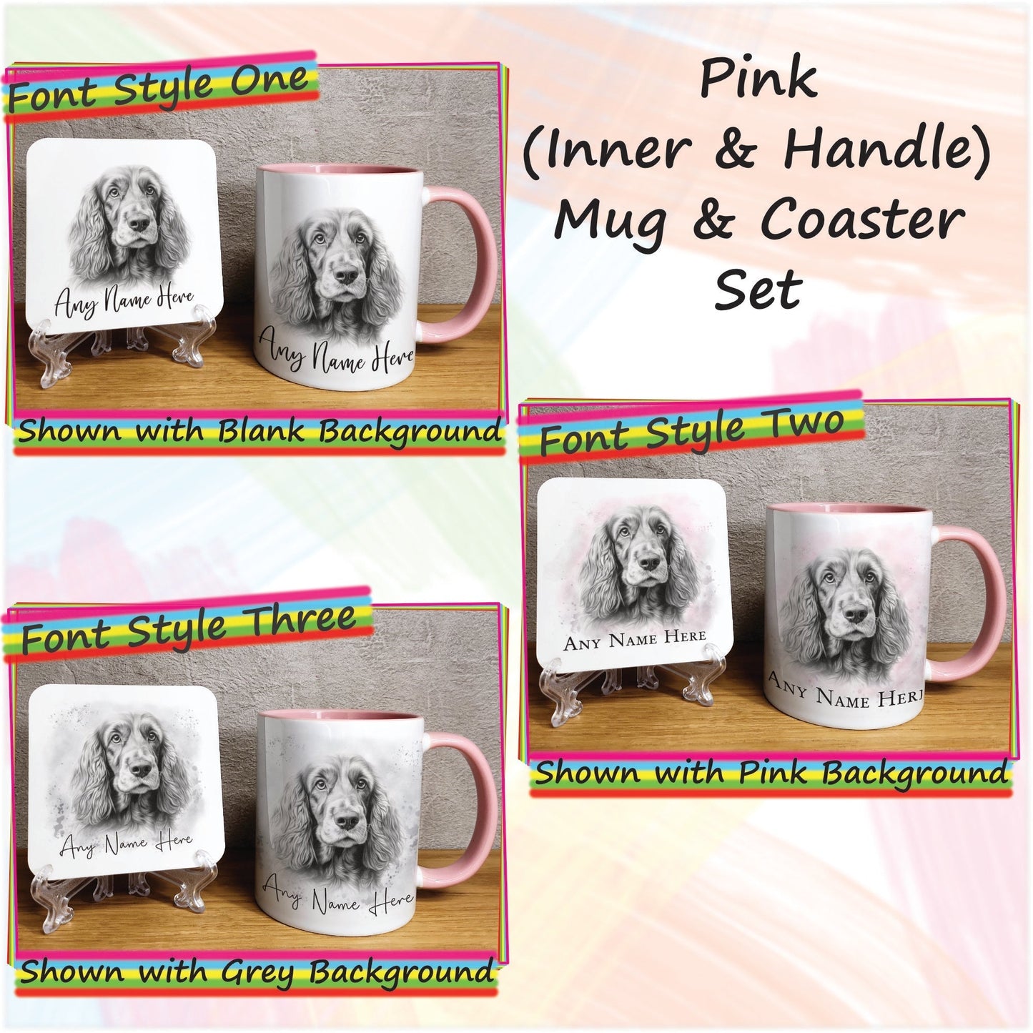 Personalised Cocker Spaniel Mug & Coaster Set, Custom Sketched Dog Mug