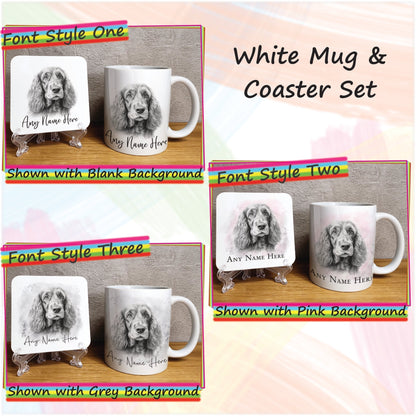 Custom Cocker Spaniel Mug & Coaster Set, Personalised Sketched Dog Mug