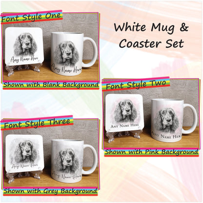 Personalised Cocker Spaniel Mug & Coaster Set, Custom Sketched Dog Mug